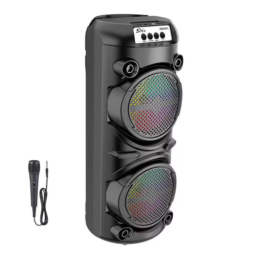 Boxa Bluetooth cu Acumulator, 2x10W PMPO, jocuri de lumini, 2x difuzoare HDQ, 50x22x22 cm, sunet Puternic si Clar + Bonus Microfon pt Karaoke