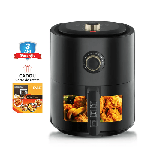 Air Fryer RAF 5332B - Friteuza cu Aer Cald, Fara Ulei, Capacitate 6L, 1500W, Negru