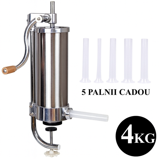 Masina pentru umplut carnati,vertical, 4kg, inox, 5 palnii, prindere menghina