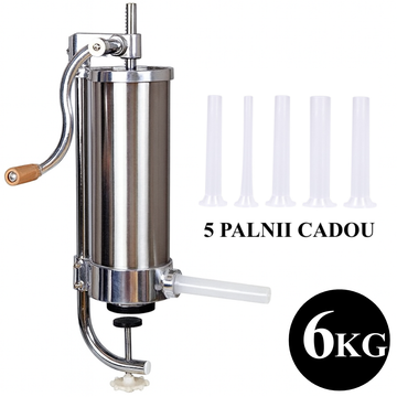 Masina pentru umplut carnati,vertical, 6kg, inox, 5 palnii, prindere menghina
