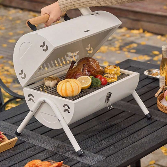 Gratar Carbune Portabil, Design Dublu, 38x25cm, Metal Rezistent, Maner Lemn, Ideal pentru Camping, Gradina si Excursii