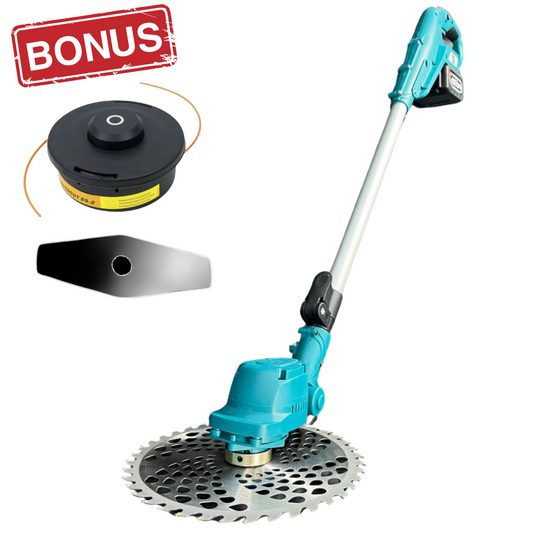 Motocoasa Electrica cu Disc 23cm, Lama Otel 23Cm, 2x Acumulatori Puternici 24v 5ah + Bonus 1x Tambur si cu fir