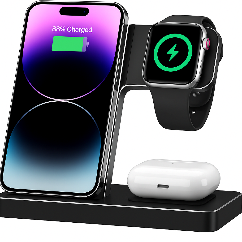Statie incarcare 3 in 1 universala wireless Fast Charge pentru Telefon, Ceas Smart si Casti