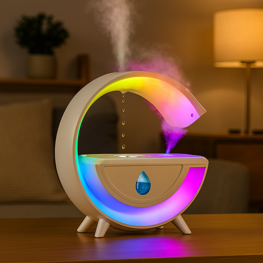 Umidificator si difuzor aromaterapie cu tehnologie Anti-Gravity, lumina ambientala, design modern pentru relaxare si decor