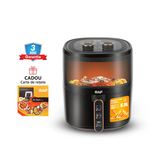 Air Fryer RAF 5324B - Friteuza cu Aer Cald, Fara Ulei, Capacitate 6L, 1500W, Negru