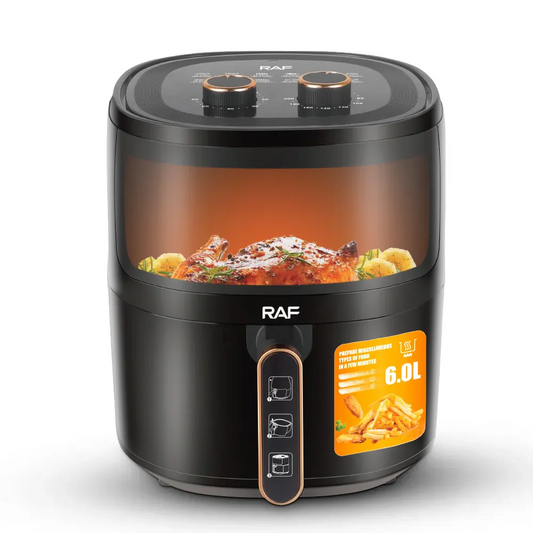 Air Fryer RAF 5324B - Friteuza cu Aer Cald, Fara Ulei, Capacitate 6L, 1500W, Negru