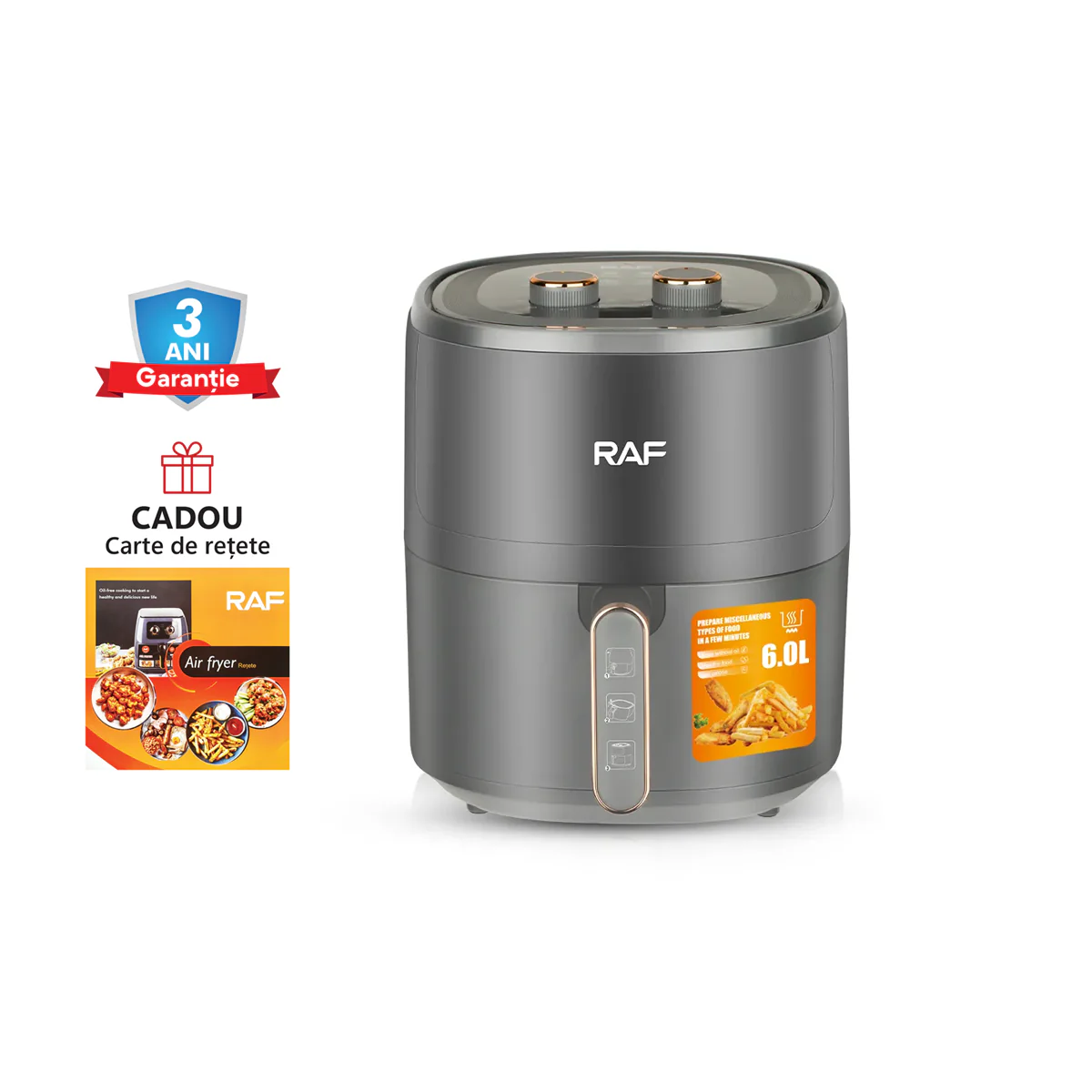 Air Fryer RAF 5325 - Friteuza cu Aer Cald, Fara Ulei, Capacitate 6L, 1500W