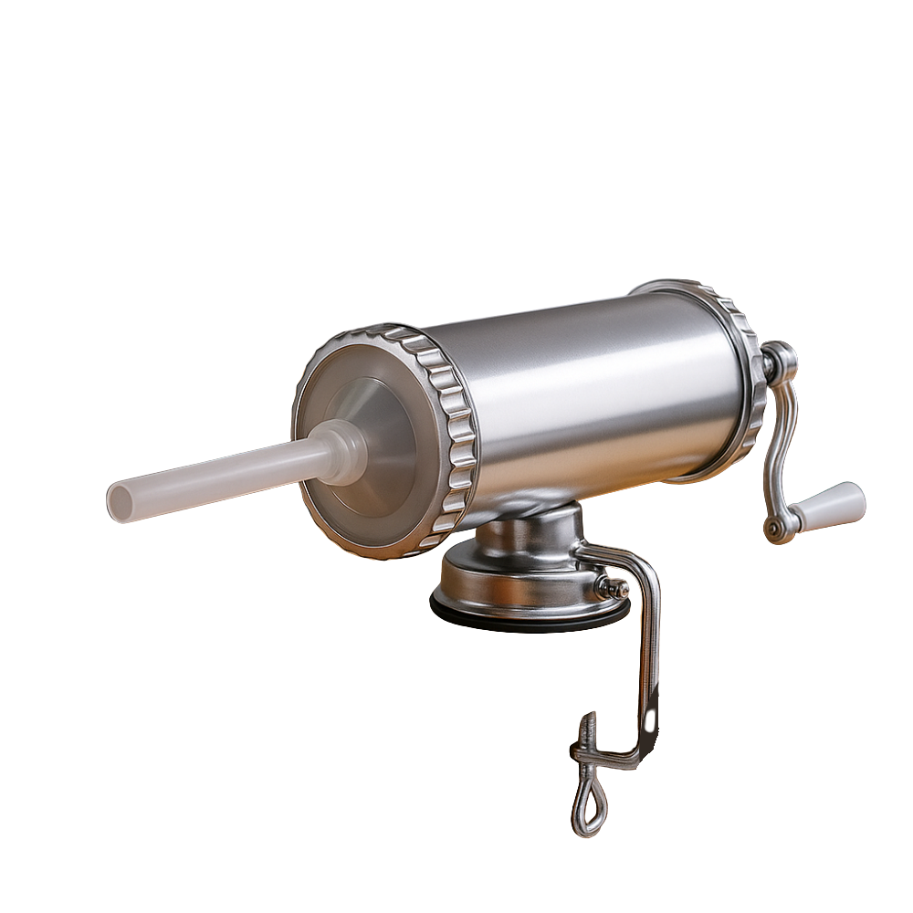 Masina de umplut carnati din inox 3Kg cu prindere ventuza si menghina, 3 palnii incluse