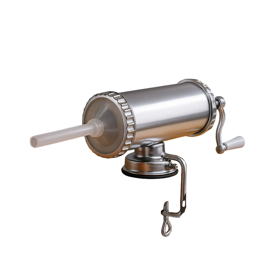 Masina de umplut carnati din inox 3Kg cu prindere ventuza si menghina, 3 palnii incluse