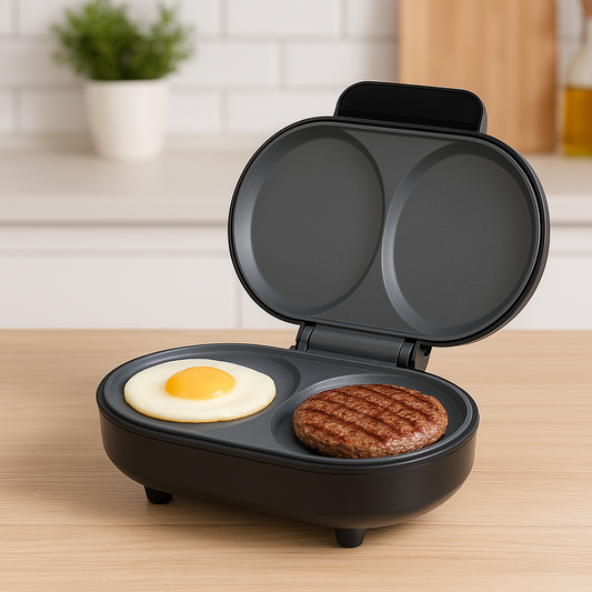 Aparat de Facut Burgeri si Omlete 850W cu 2 Compartimente si Suprafata Antiaderenta – Gatire Rapida si Sanatoasa