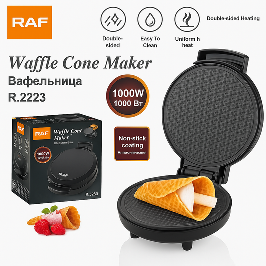 Aparat de Facut Conuri de Vafe – 1000W, Diametru 20 cm – Vafe Crocante si Deserturi Delicioase Acasa