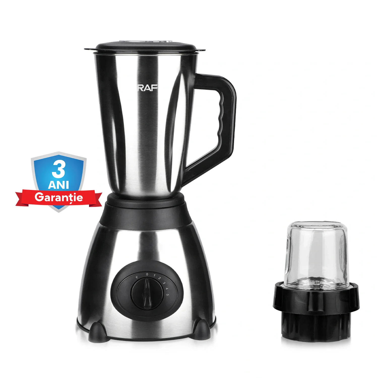 Blender Electric 2 in 1 RAF 300 cu Vas din Otel Inoxidabil si Rasnita pentru Masala, Capacitate 1.5L, 1000W