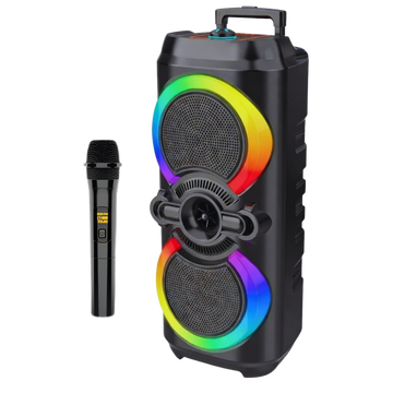 Boxa Portabila Karaoke 2x10W Bluetooth, 1 Microfoane Wireless, RGB