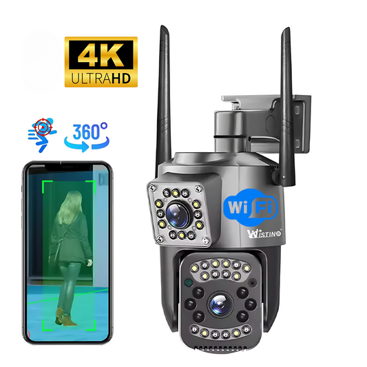 Camera Supraveghere WiFi 4K 8MP cu 2 Lentile, Vedere Nocturna Color, Urmarire Automata, IP66