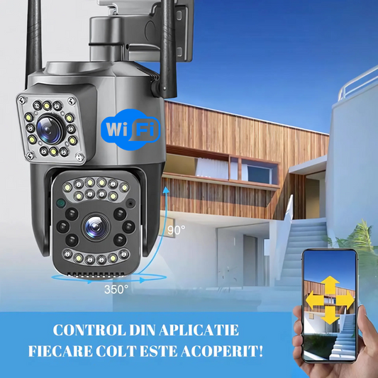 Camera Supraveghere WiFi 4K 8MP cu 2 Lentile, Vedere Nocturna Color, Urmarire Automata, IP66