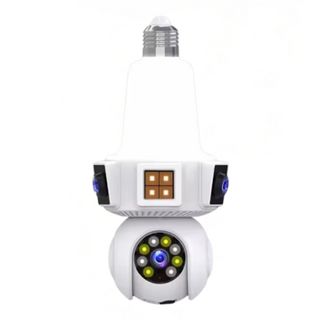Camera Supraveghere WiFi Smart cu 3 Obiective, Soclu E27, Full HD 1080P, Vedere Panoramica 360°, Viziune Nocturna IR, Audio Bidirectional, Instalare ca un Bec
