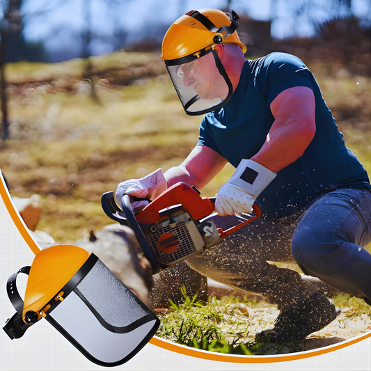 Casca Protectie Motocoasa Viziera Plasa Reglabila, Negru Galben