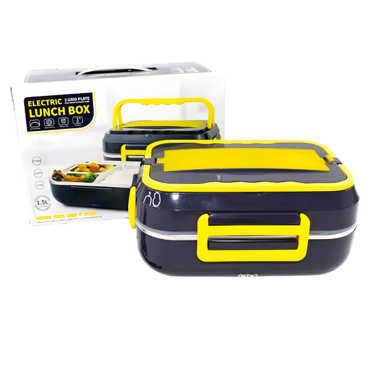 Caserola electrica pentru pranz, cu maner galben, alimentare 220v/12v, Capacitate 1.5l