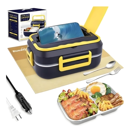Caserola electrica pentru pranz, cu maner galben, alimentare 220v/12v, Capacitate 1.5l