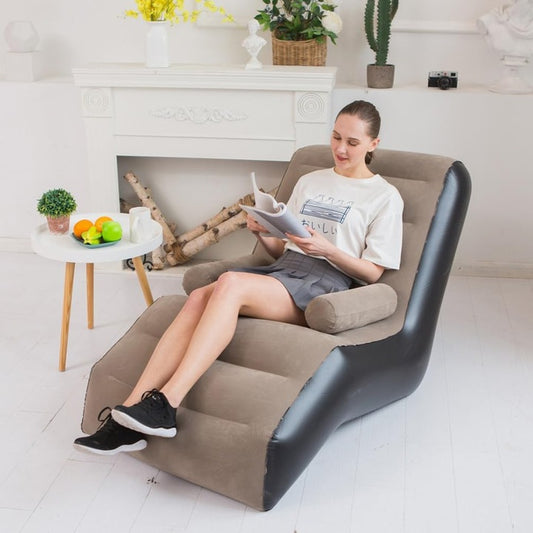 Fotoliu Gonflabil cu Cotiere, Impermeabil, Pliabil, Maro/Negru, Multifunctional