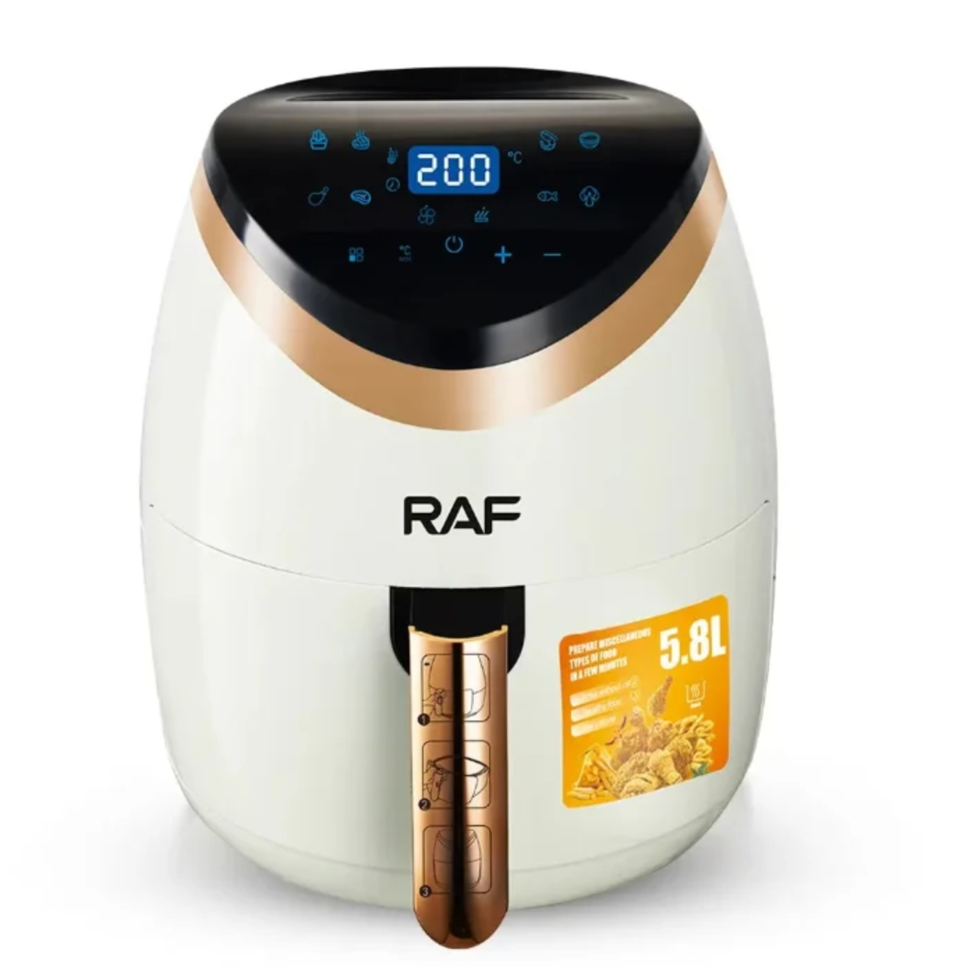 Friteuza cu aer cald Airfryer, afisaj digital, 5.8L, 1500W, reglaj temperatura 80–200°C, gatire fara ulei