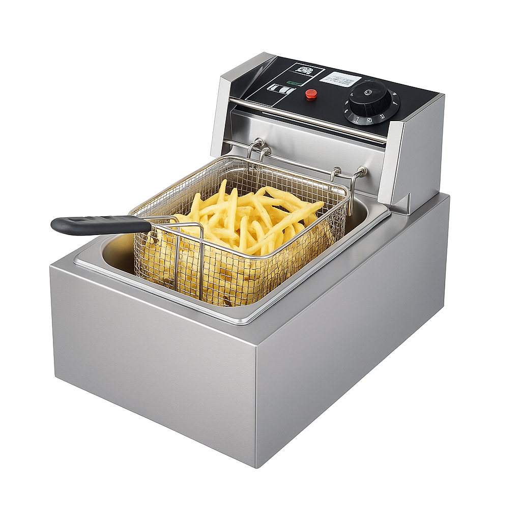 Friteuza Electrica Profesionala 6L din Inox – 2500W, Termostat Automat, Ideala pentru Restaurante si Acasa