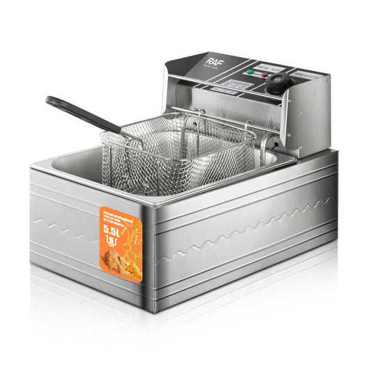 Friteuza Electrica RAF 5.5L din Inox – 2500W, Termostat Reglabil, Recipient Detasabil