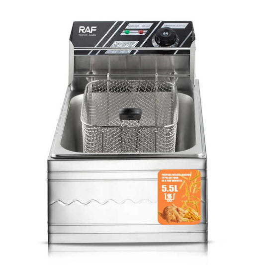 Friteuza Electrica RAF 5.5L din Inox – 2500W, Termostat Reglabil, Recipient Detasabil