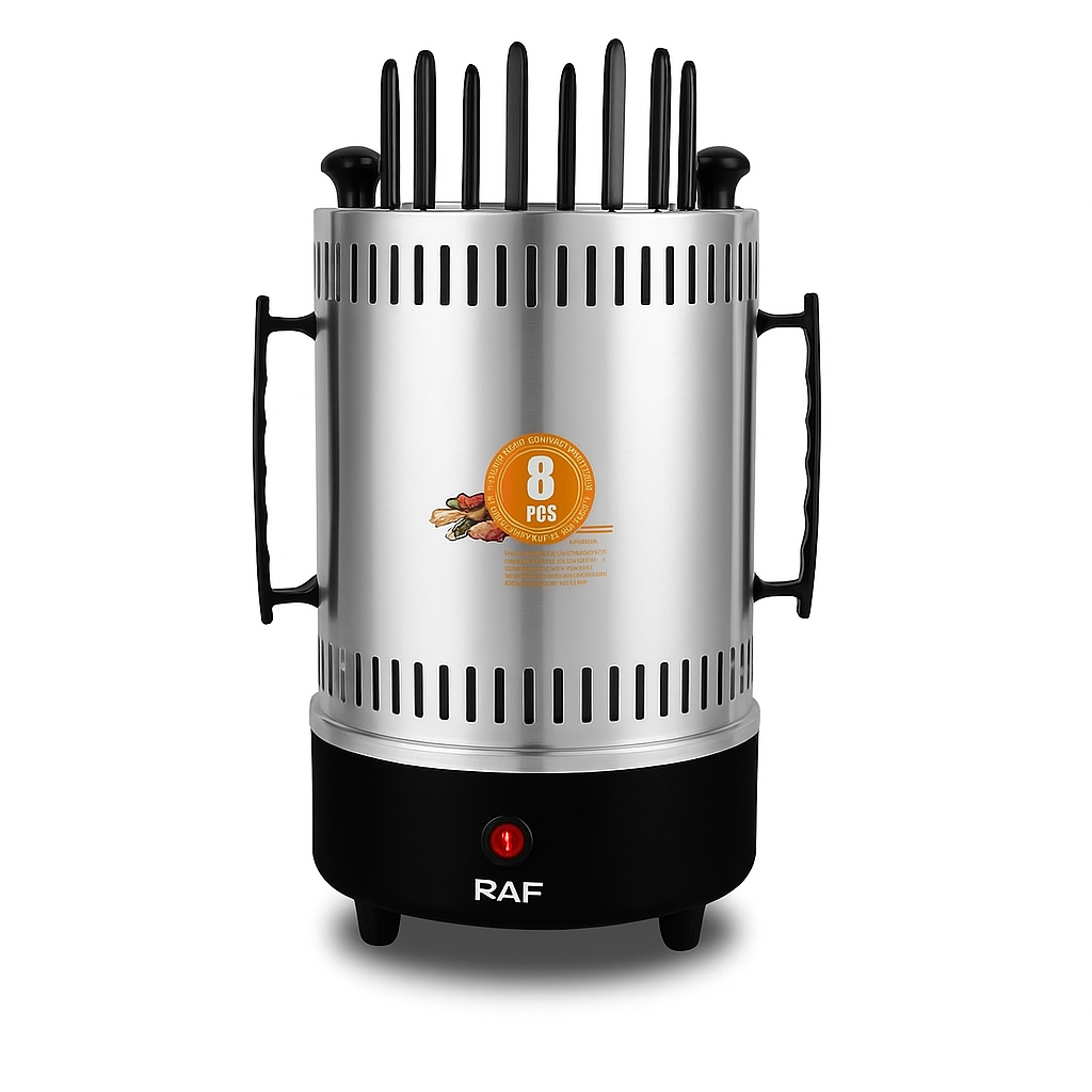 Gratar Electric Fara Fum 1200W cu 8 Frigarui din Otel Inoxidabil si Rotire Automata – Gateste Sanatos si Curat