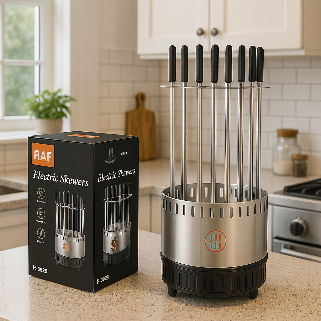 Grătar Electric Vertical 1500W cu 11 Frigărui Rotative – Gătire Rapidă și Eficientă pentru Preparate Delicioase