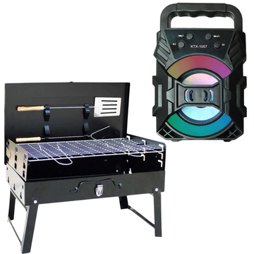 Gratar Portabil, Pliabil, 2 Accesorii BBQ + Boxa Portabila Bluetooth cu lumini