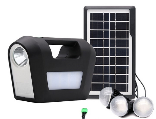 Kit panou solar, 3 becuri led, lanterna, acumulator integrat, incarcator tip USB