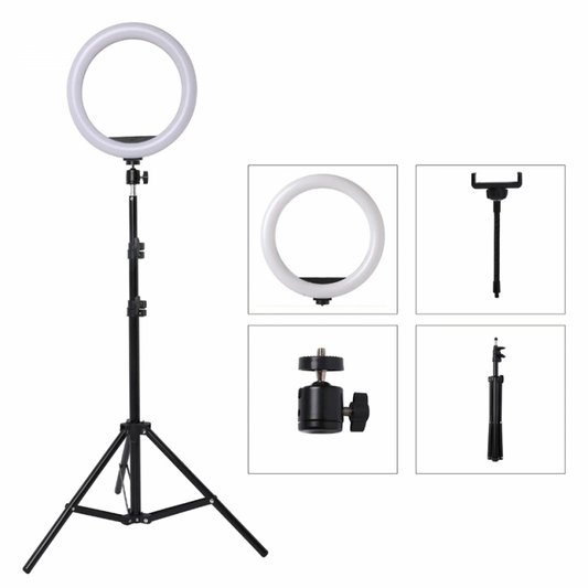 Lampa circulara LED 50W cu trepied reglabil 155cm si suport selfie pentru telefon, iluminare profesionala foto-video