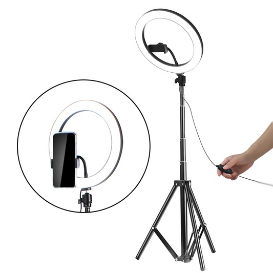 Lampa circulara LED 50W cu trepied reglabil 155cm si suport selfie pentru telefon, iluminare profesionala foto-video