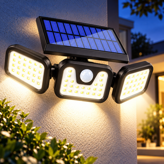Lampa Solara Tripla 74 LED, 15 W, Senzor Miscare, Exterior, IP65