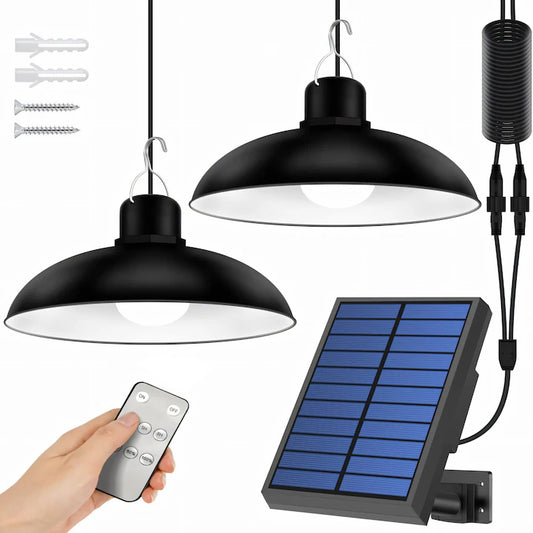 Lustra Solara Dubla cu Telecomanda, Panou Solar 5.5V si 2x30 LED, Iluminare 10h, IP65, Gradina si Terasa