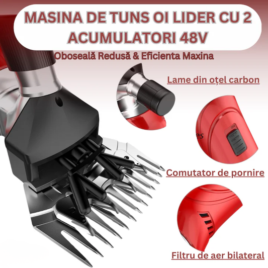 Masina de Tuns Oi pe Acumulator 48V – 2 Acumulatori 6000mAh, Cutie Transport Inclusa