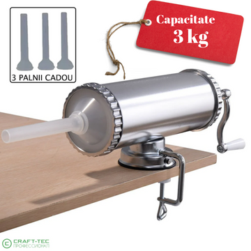 Masina de umplut carnati, 3 Kg, prindere ventuza, 3 palnii incluse, inox