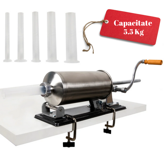 Masina de umplut carnati, 5.5Kg, 5 Palnii Incluse, orizontal din INOX