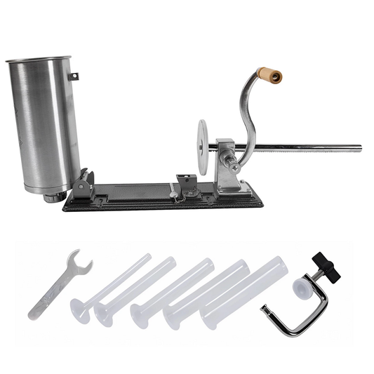 Masina de umplut carnati orizontala din inox 5.5Kg cu 5 palnii incluse