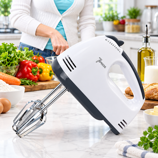 Mixer de Mana 260W, 7 Viteze, 2 Teluri si 2 Spirale, Alb-Negru