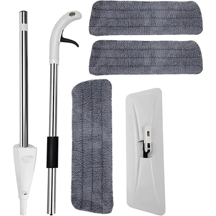 Mop Pro cu Spray, Cap Rotativ, 1 Laveta Microfibra, Rezervor 400ml, Alb