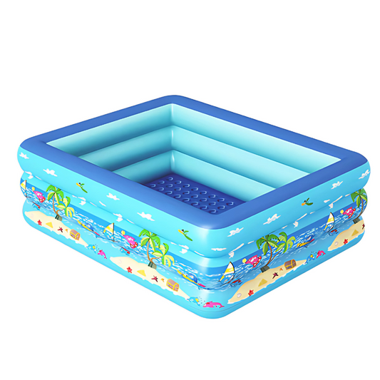 Piscina Gonflabila Dreptunghiulara pentru Familie – Podea Moale, Tematica Marina, 180 x 140 x 56 cm