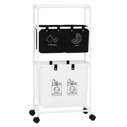 Raft Depozitare Haine Flippy – 3 Cosuri, Inox, Alb