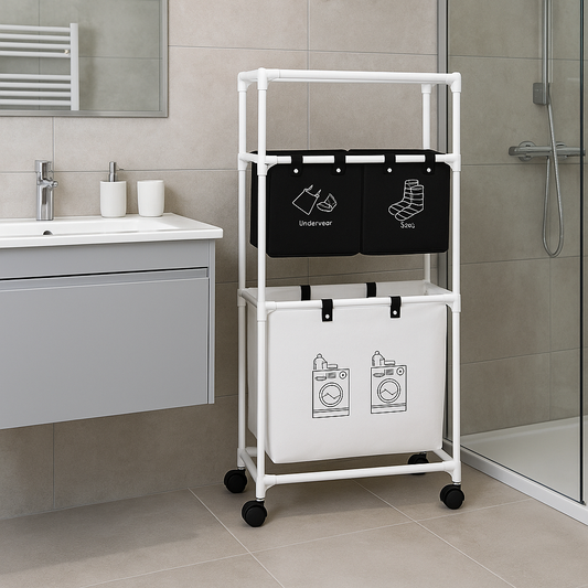 Raft Depozitare Haine Flippy – 3 Cosuri, Inox, Alb
