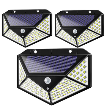 Set 3 lampi solare 100 LED cu senzor de miscare si lumina, rezistente la precipitatii, ideale pentru curte, terasa si zone exterioare