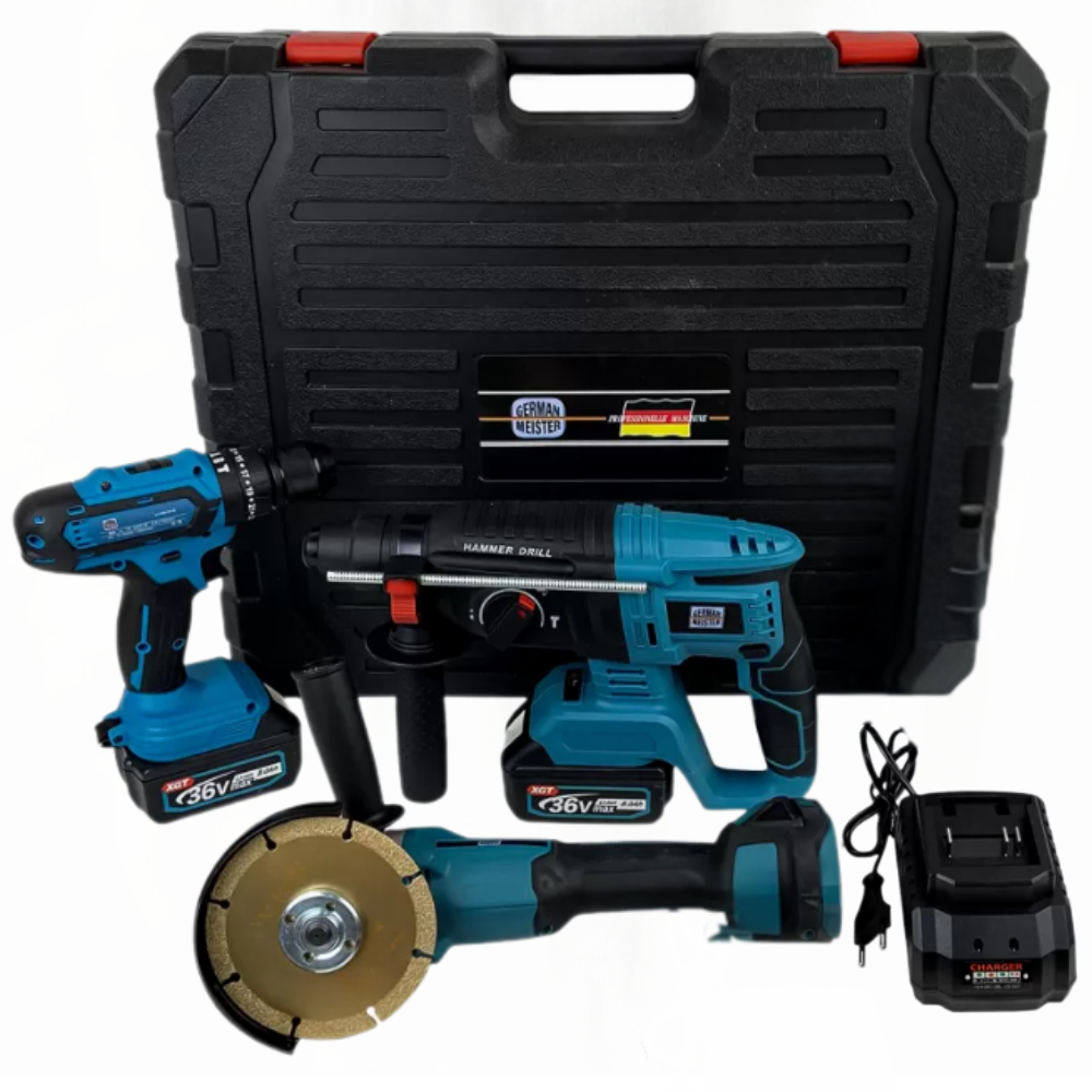 Set Profesional 3 Scule Electrice cu 2 Acumulatori 36V 8Ah, Ciocan Rot