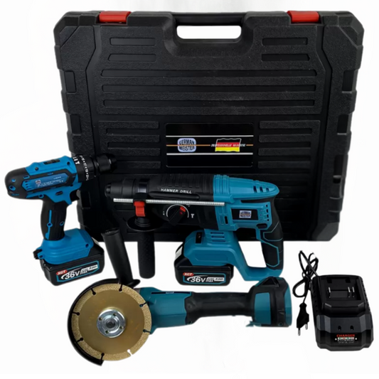 Set 3 Piese cu 2 Acumulatori 36v/8ah: Ciocan Rotopercutor+Flex+Autofiletanta cu percutie