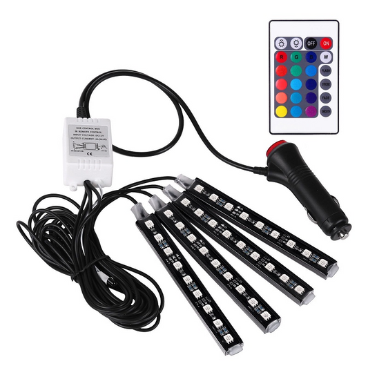 Set 4 benzi RGB auto pentru lumina ambientala, multiple culori, telecomanda