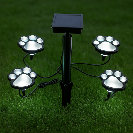 Set 4 Lampi Solare LED Tip Amprenta de Caine pentru Gazon, Decor Creativ cu Iluminare Nocturna si Fixare Ușoara
